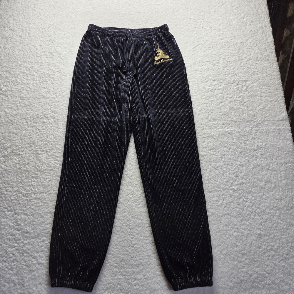 Spirit Jersey Pants Womens XS Black Velour Jogger Disney 50th Cuffed Drawstring